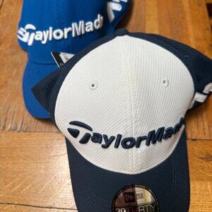 TWO TaylorMade Golf Caps  Dark Blue & White - Blue & White L-XL